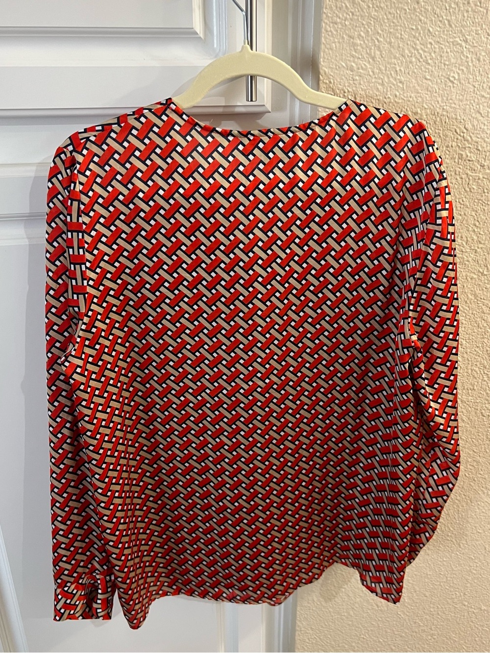 Jones New York Red, Navy & Cream Geometric Blouse - Picture 4 of 4